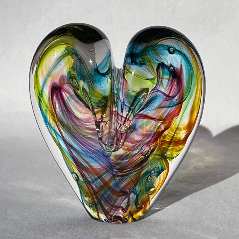 3.5 inches tall - Blown Glass Jewel Tone Heart