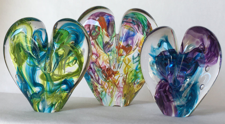 5 Beautiful Medium Blown Glass Hearts. Glass Heart , BLOWN GLASS